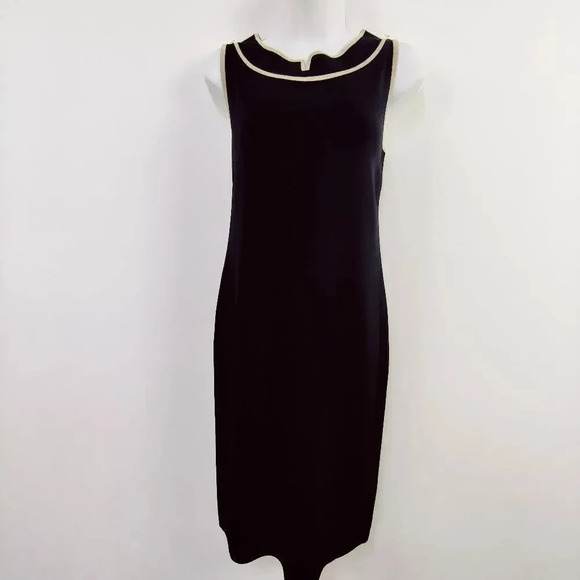 Misook luxury knit black sheath dress with gold neckline accents size small - Picture 5 of 12